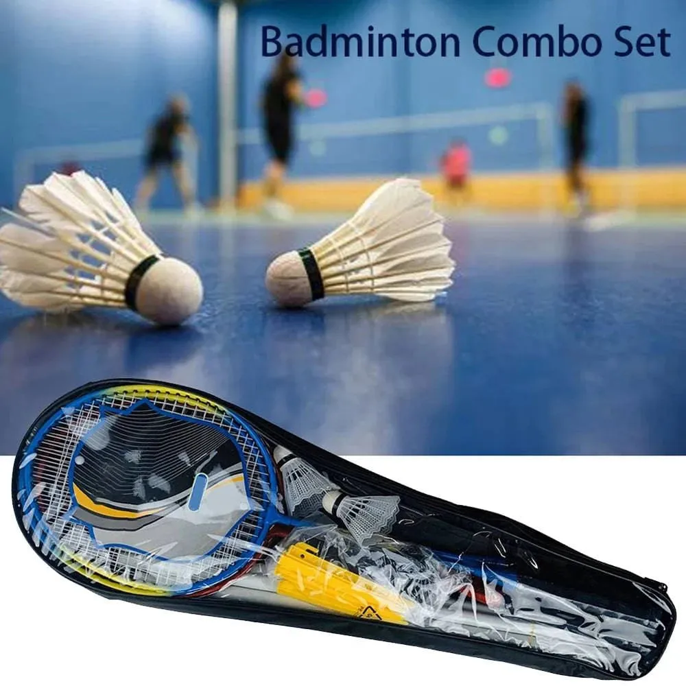 Sports Badminton Set  4 PCS Badminton Rackets 2 Shuttlecock Balls Birdies Net Adjustable Polls Beach Backyard Combo Set Games