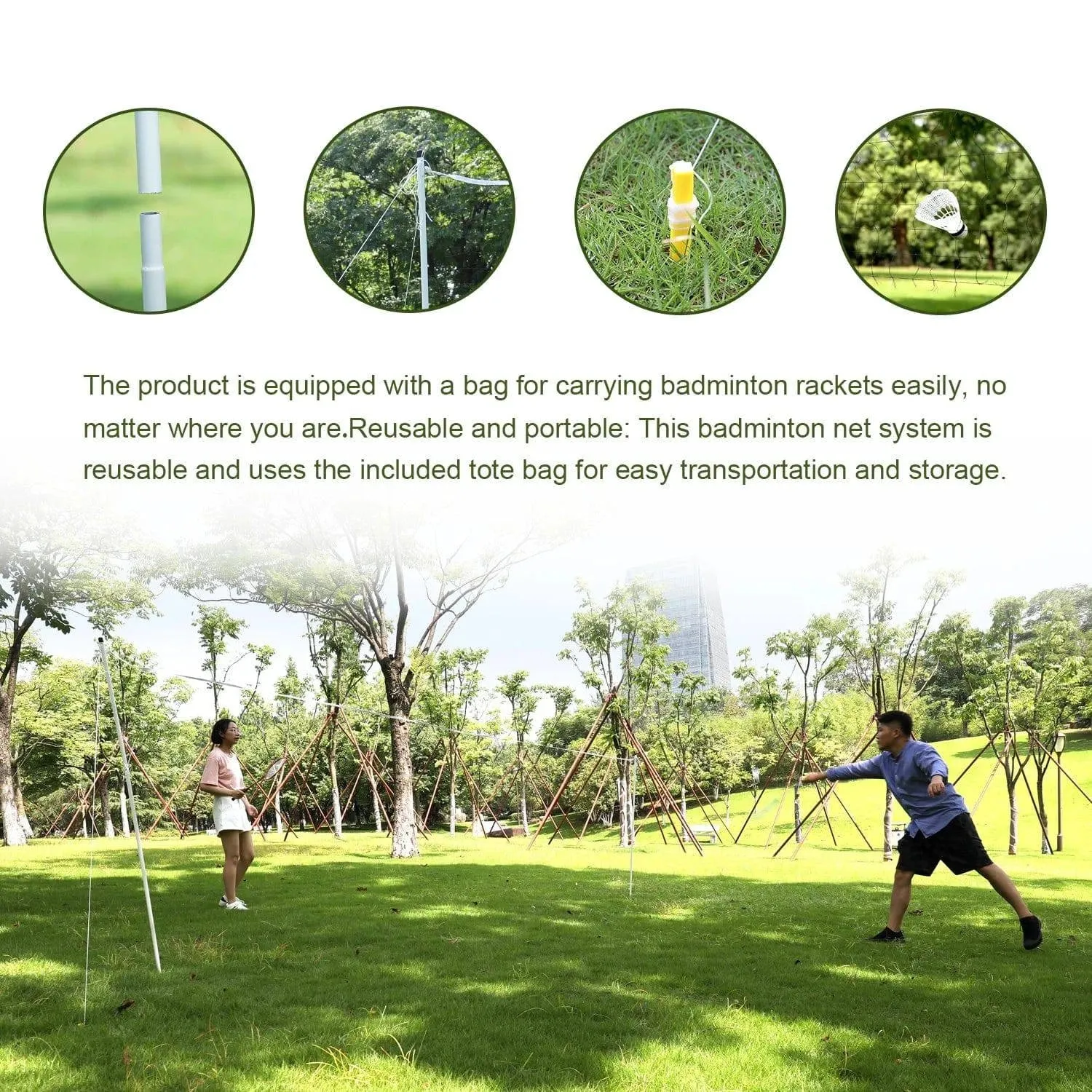 Sports Badminton Set  4 PCS Badminton Rackets 2 Shuttlecock Balls Birdies Net Adjustable Polls Beach Backyard Combo Set Games