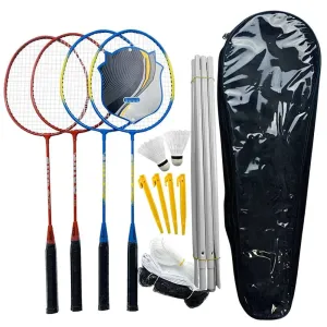 Sports Badminton Set  4 PCS Badminton Rackets 2 Shuttlecock Balls Birdies Net Adjustable Polls Beach Backyard Combo Set Games