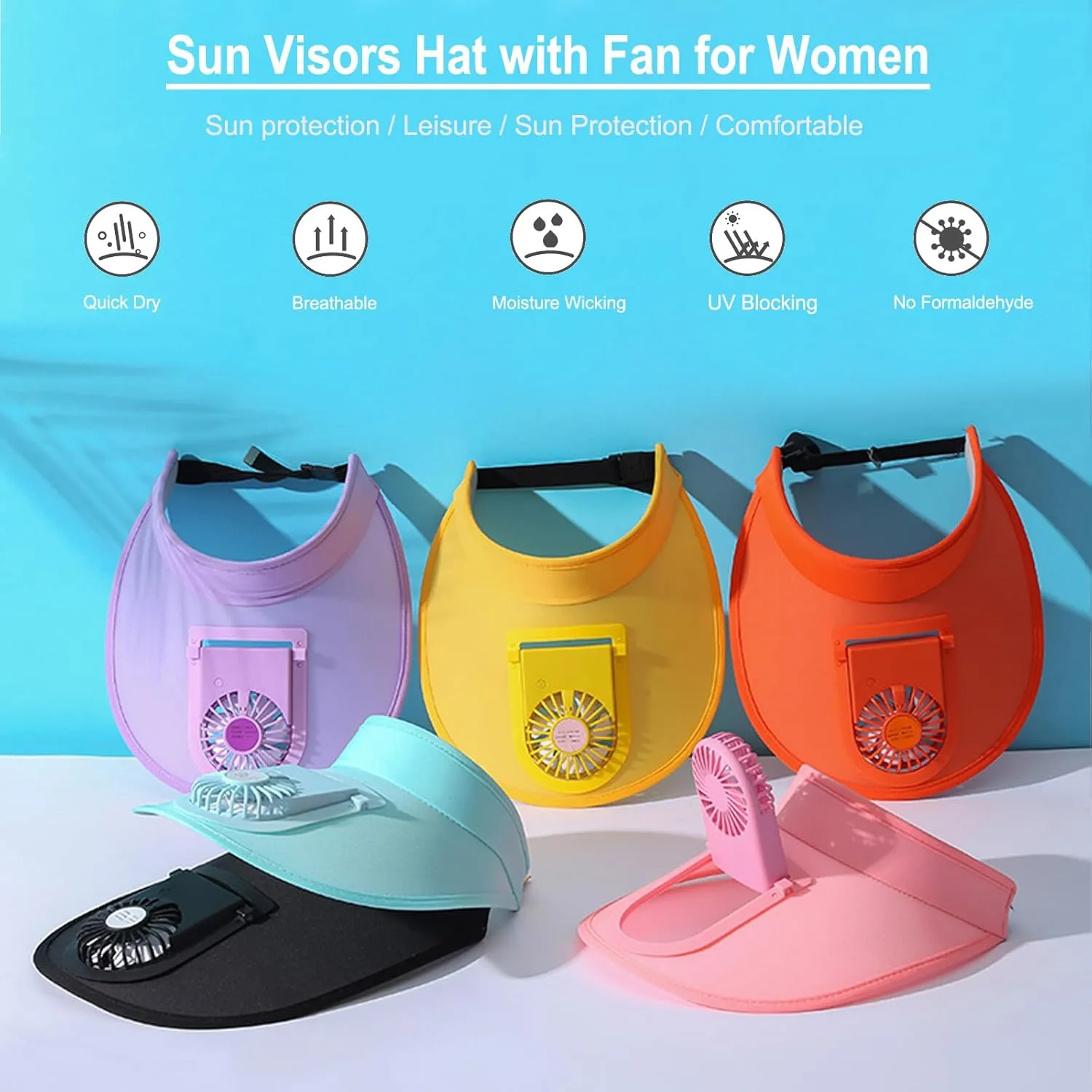 Sun Visors Hat with Fan for Women - Fan Visor Hat