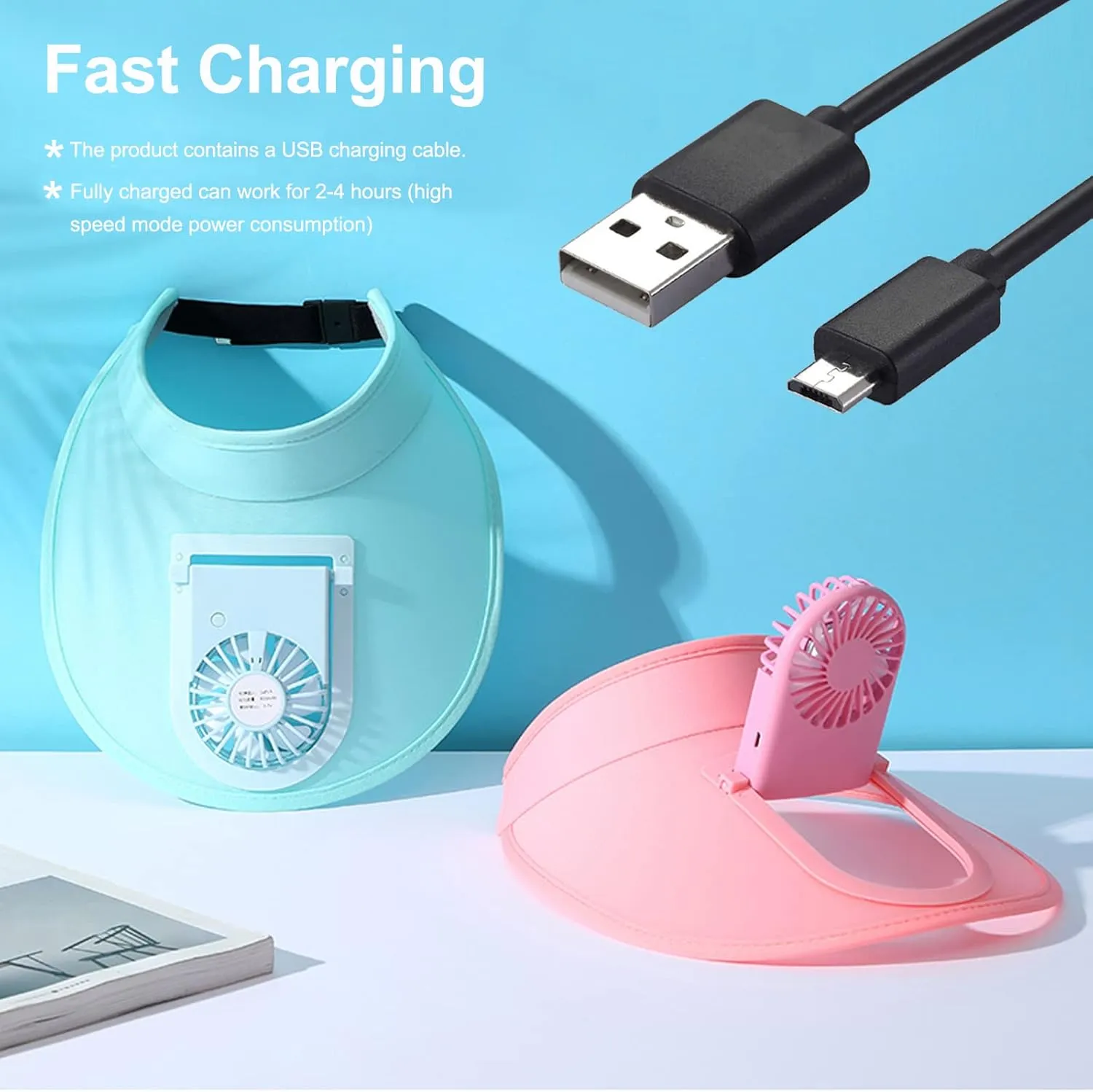 Sun Visors Hat with Fan for Women - Fan Visor Hat