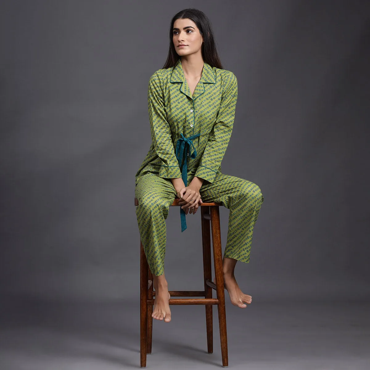 Symmetry in Nature on Green Loungewear Top Set