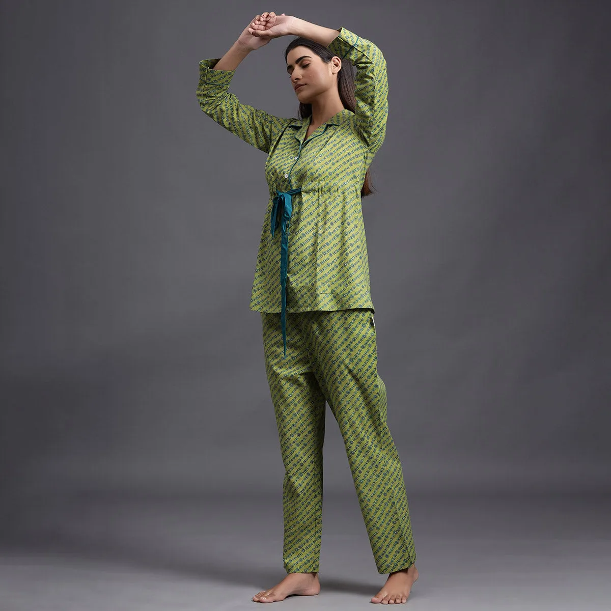 Symmetry in Nature on Green Loungewear Top Set