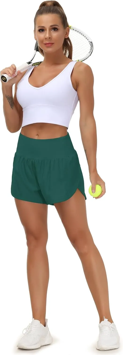 THE GYM PEOPLE Womens High Waisted Running Shorts Quick Dry Athletic Workout Shorts with Mesh Liner Zipper Pockets