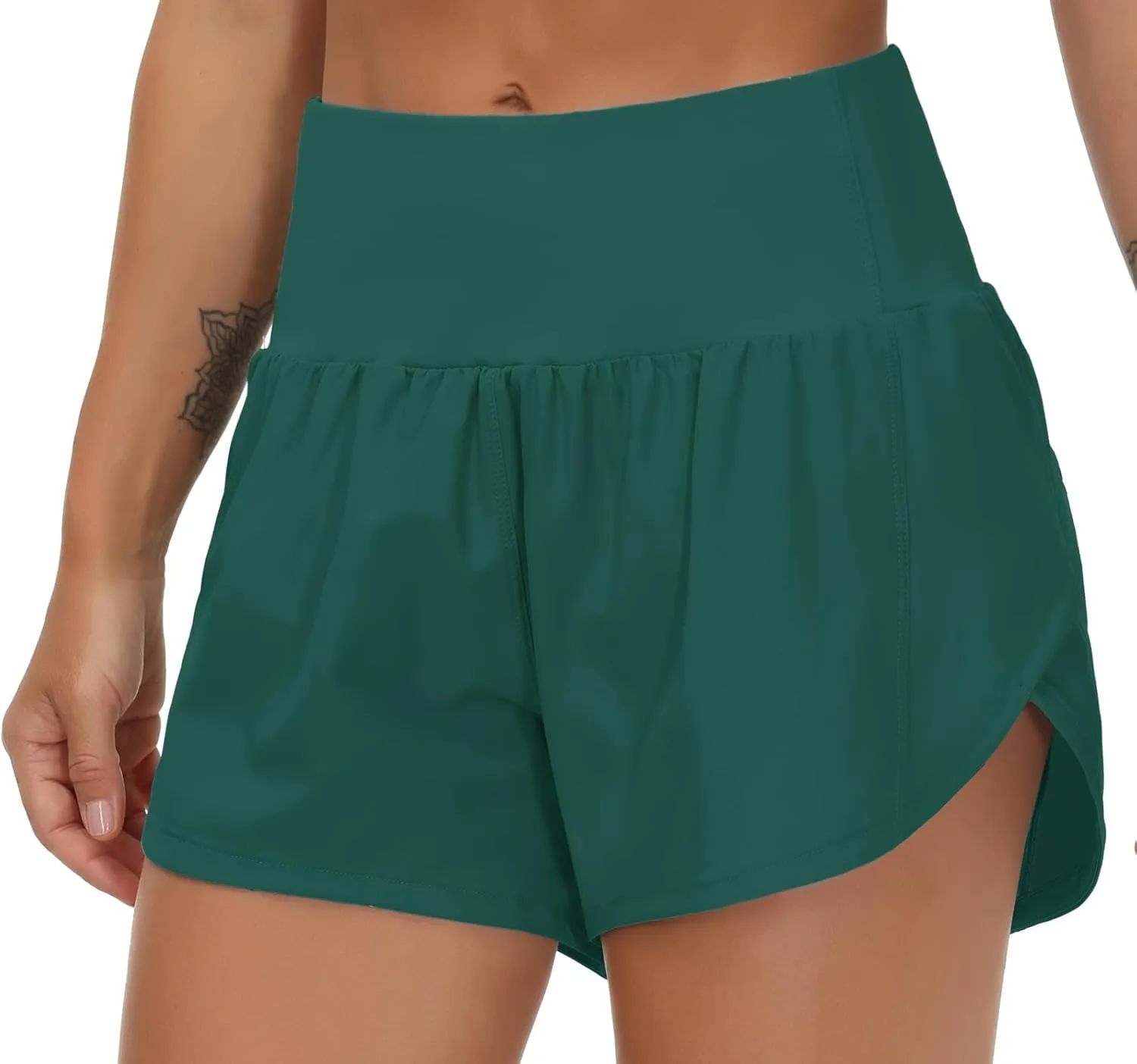 THE GYM PEOPLE Womens High Waisted Running Shorts Quick Dry Athletic Workout Shorts with Mesh Liner Zipper Pockets
