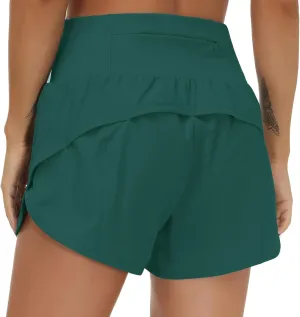 THE GYM PEOPLE Womens High Waisted Running Shorts Quick Dry Athletic Workout Shorts with Mesh Liner Zipper Pockets