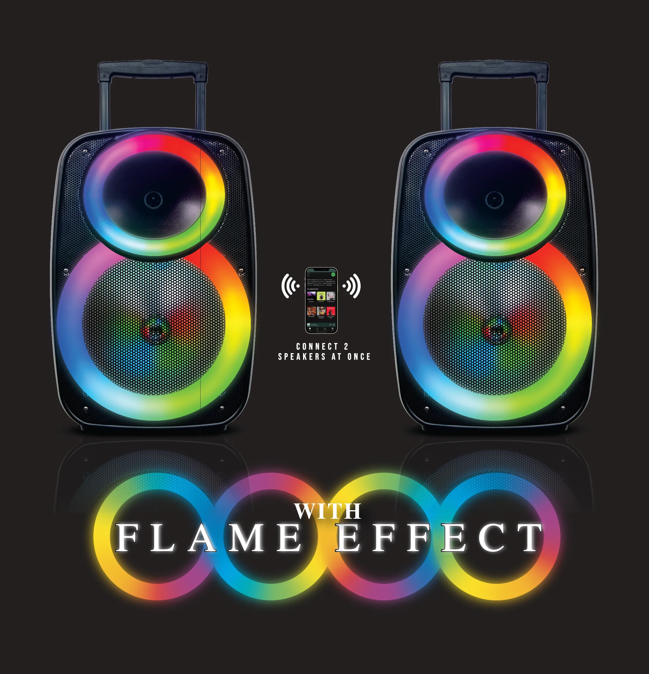 TOPTECH Star-15, 15" Portable Bluetooth Speaker with Flame Lights & 10,000 Watts Power
