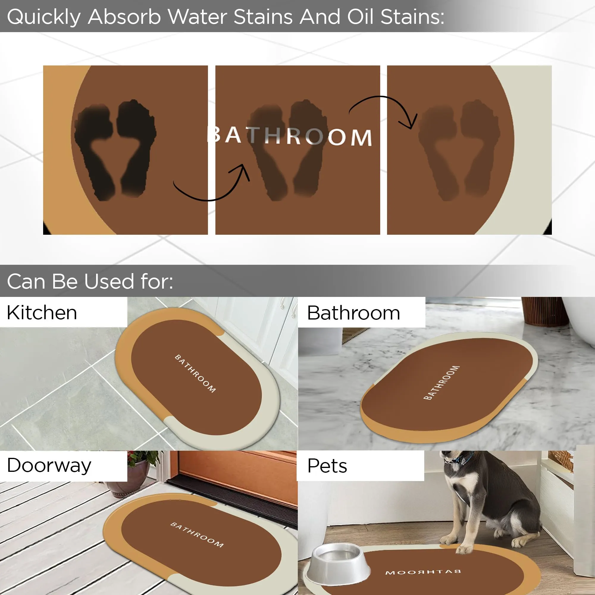 UMAI Polyester Non-Woven Felt Bathroom Mat(40 * 60cm) Bath Mat | Anti Skid Mat for Bathroom Floor | Bathroom Accessories | Bathroom Mats Water Soak | Non Slip Mat for Bathroom | Floor Mat (Brown)