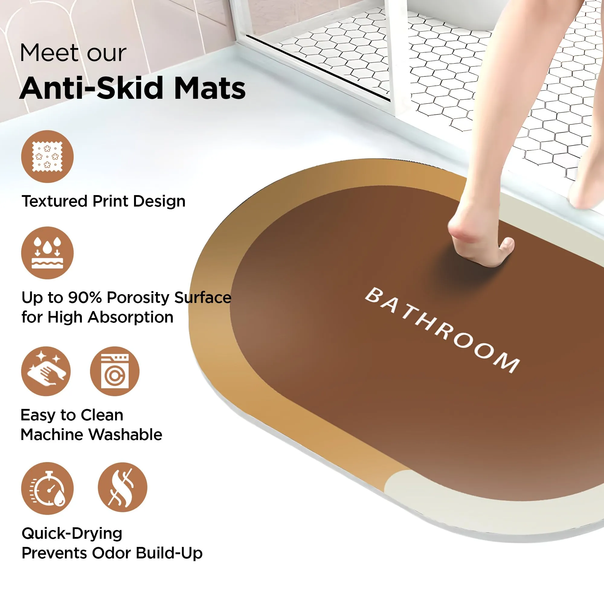 UMAI Polyester Non-Woven Felt Bathroom Mat(40 * 60cm) Bath Mat | Anti Skid Mat for Bathroom Floor | Bathroom Accessories | Bathroom Mats Water Soak | Non Slip Mat for Bathroom | Floor Mat (Brown)
