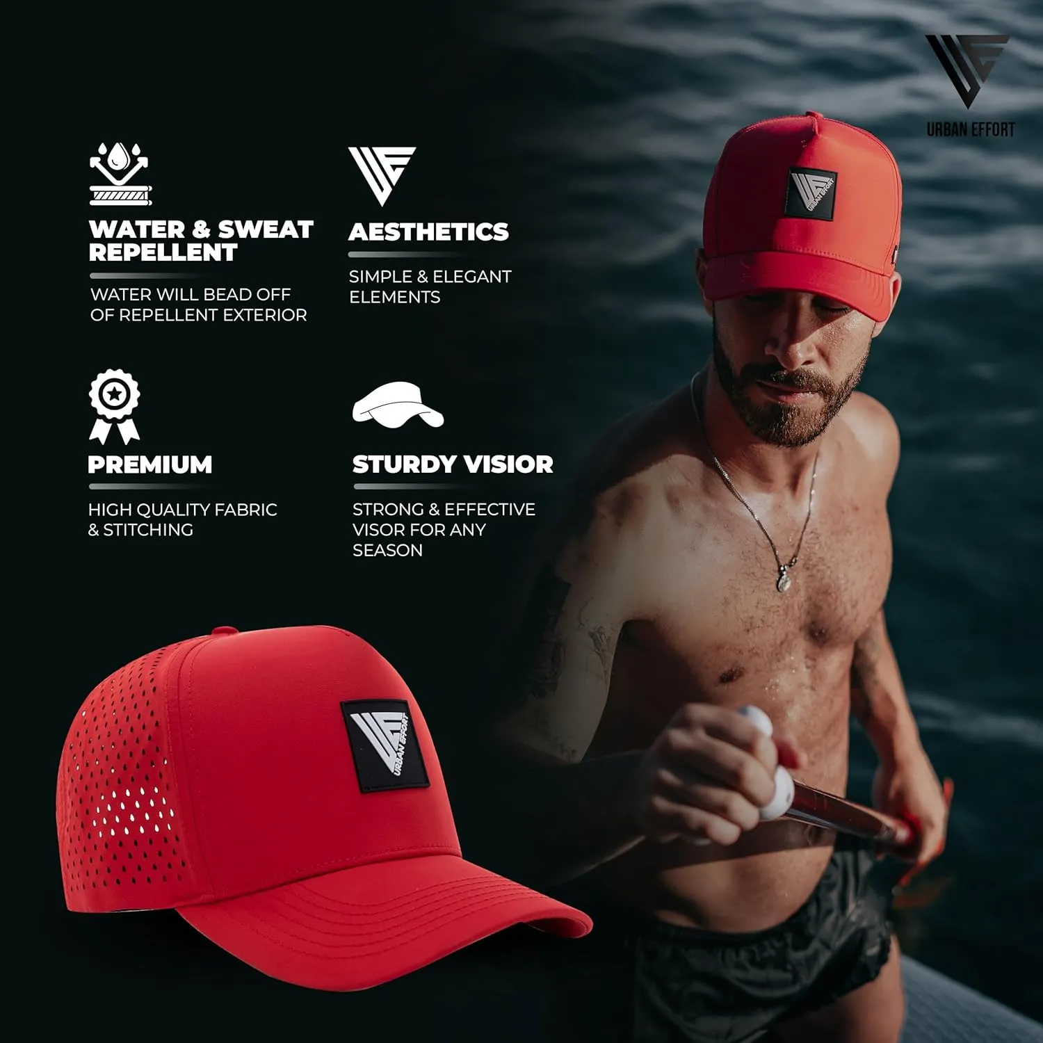 Urban Effort Hydro Performance Hat-Water-Resistant Baseball Cap-Men and Women-Great Snapback for Golf, Adventure,Lake,Workout