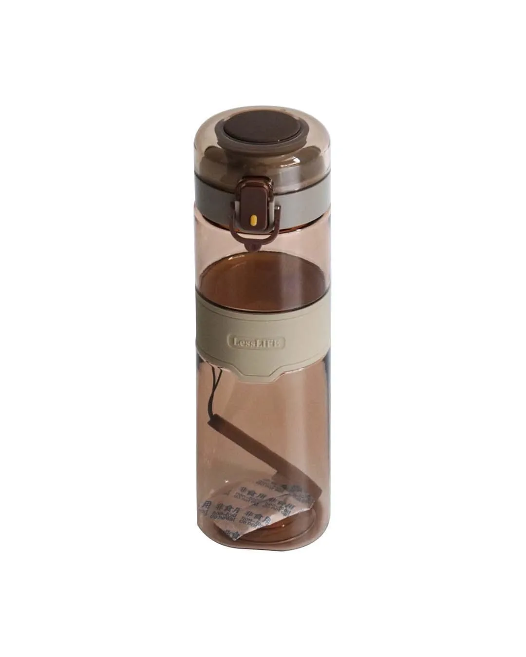 Water Bottle with Push Button Cap & Rubber Grip, Coffee Brown, Plastic, 540 mL