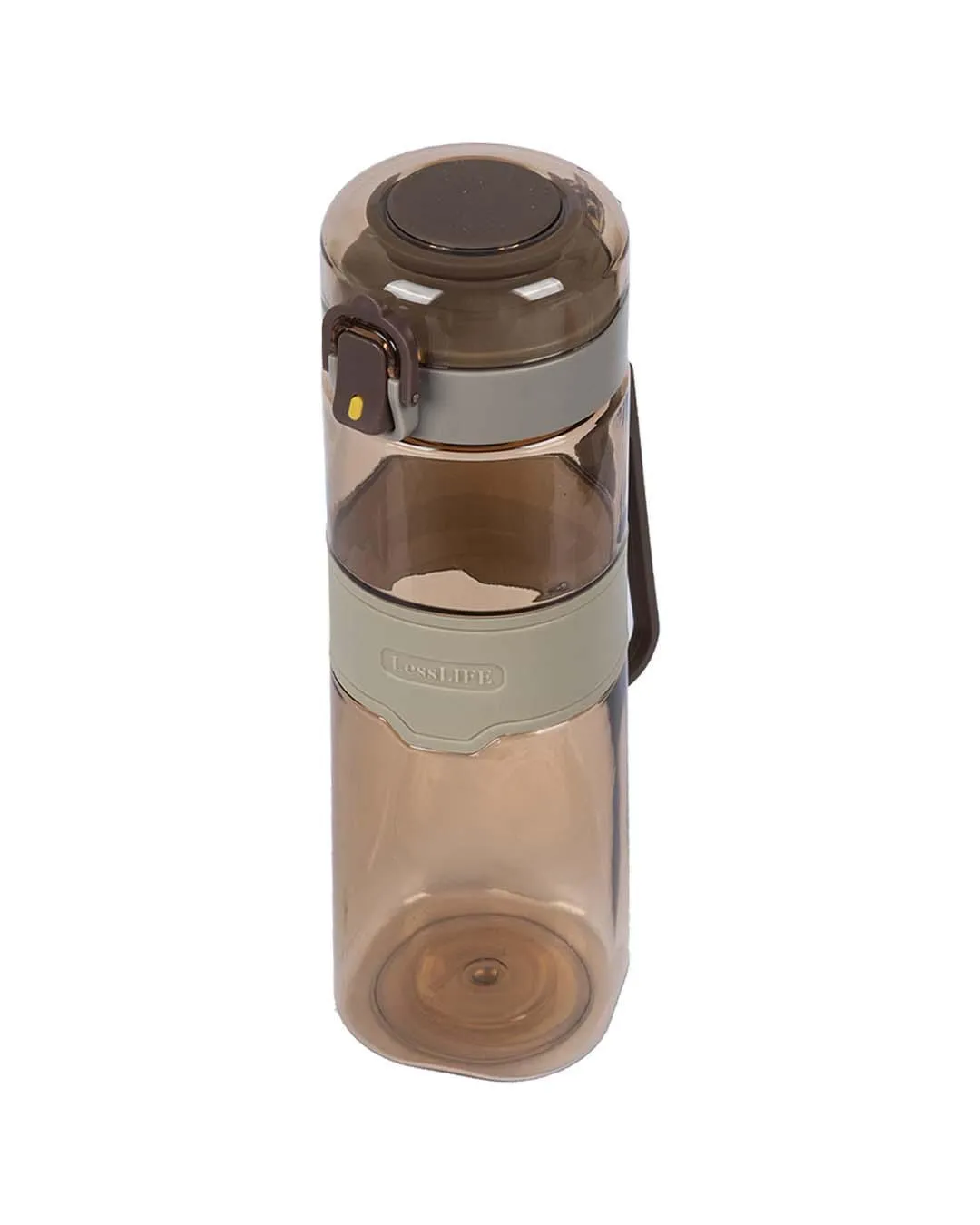 Water Bottle with Push Button Cap & Rubber Grip, Coffee Brown, Plastic, 540 mL