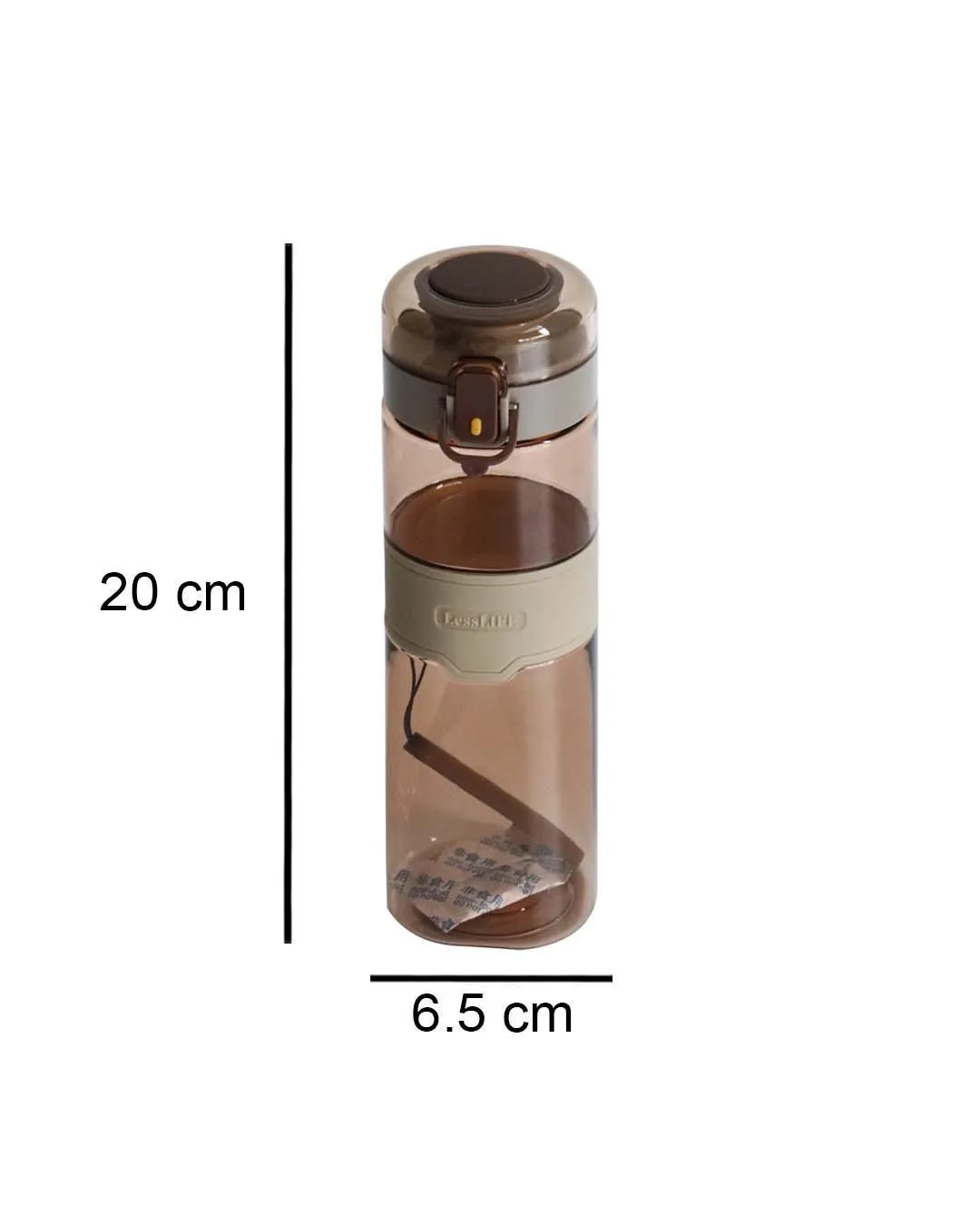 Water Bottle with Push Button Cap & Rubber Grip, Coffee Brown, Plastic, 540 mL