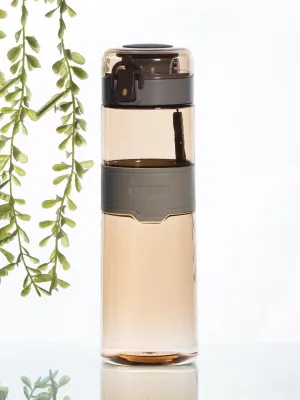 Water Bottle with Push Button Cap & Rubber Grip, Coffee Brown, Plastic, 540 mL