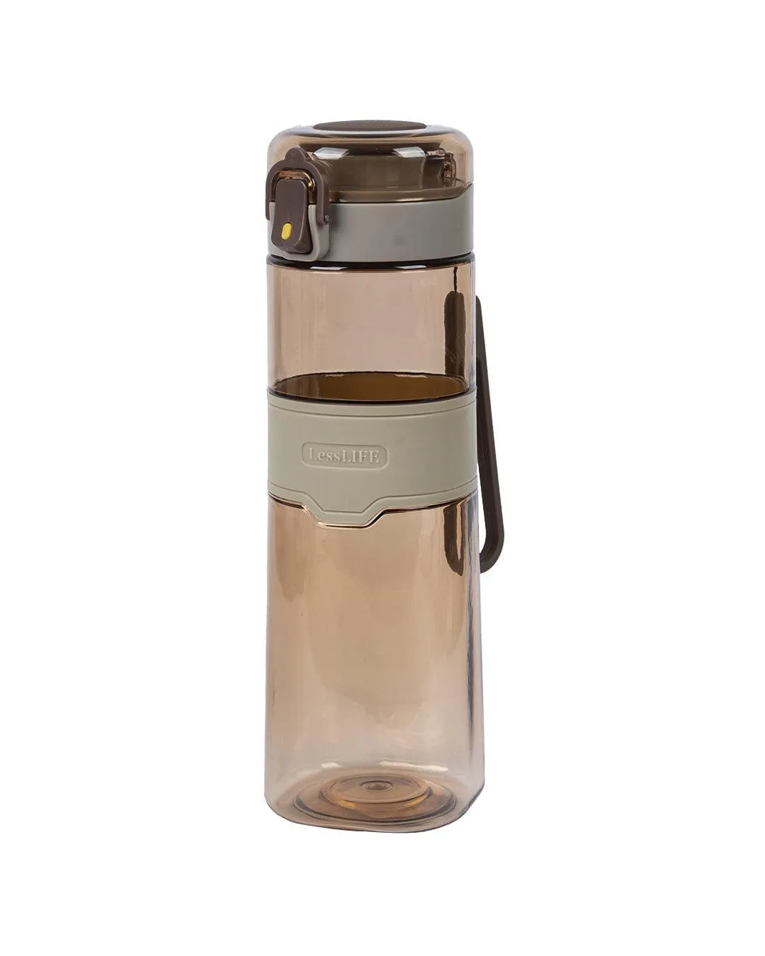 Water Bottle with Push Button Cap & Rubber Grip, Coffee Brown, Plastic, 540 mL