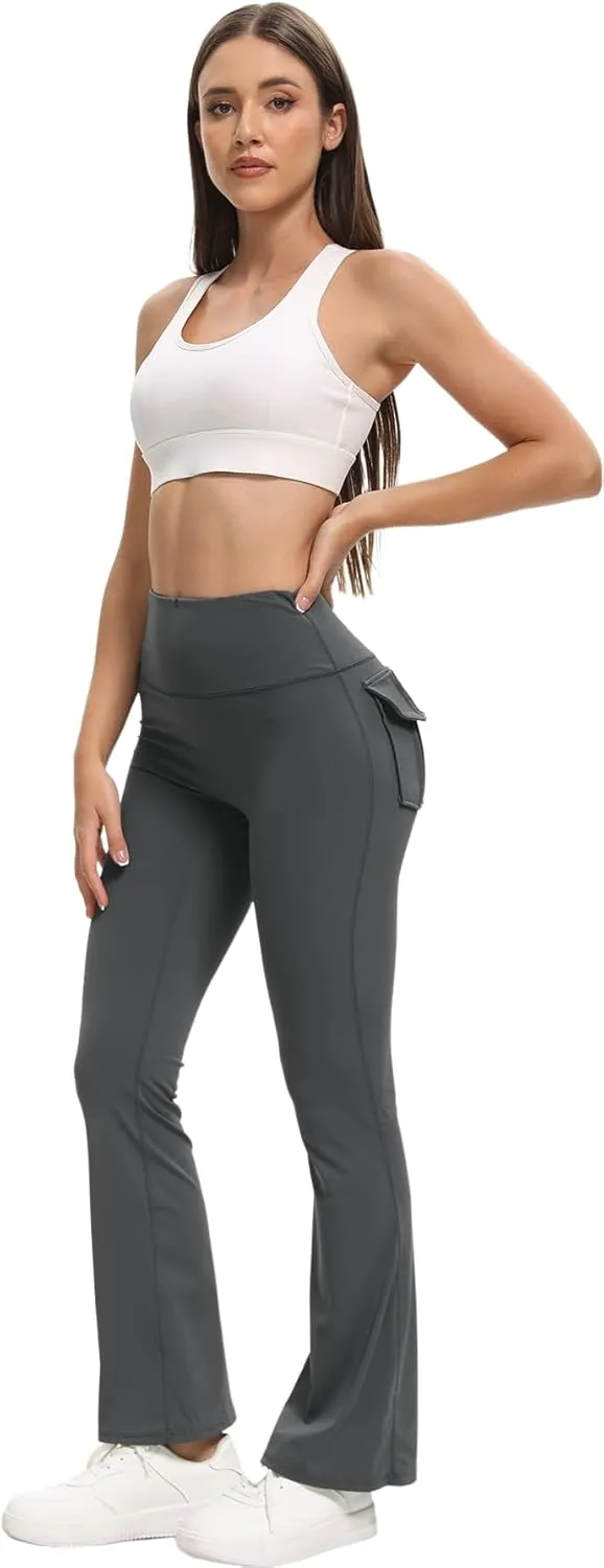 Women's Flare Leggings with Pockets High Waisted Butt Lifting No Front Seam Tummy Control Bootcut Yoga Pants for Women