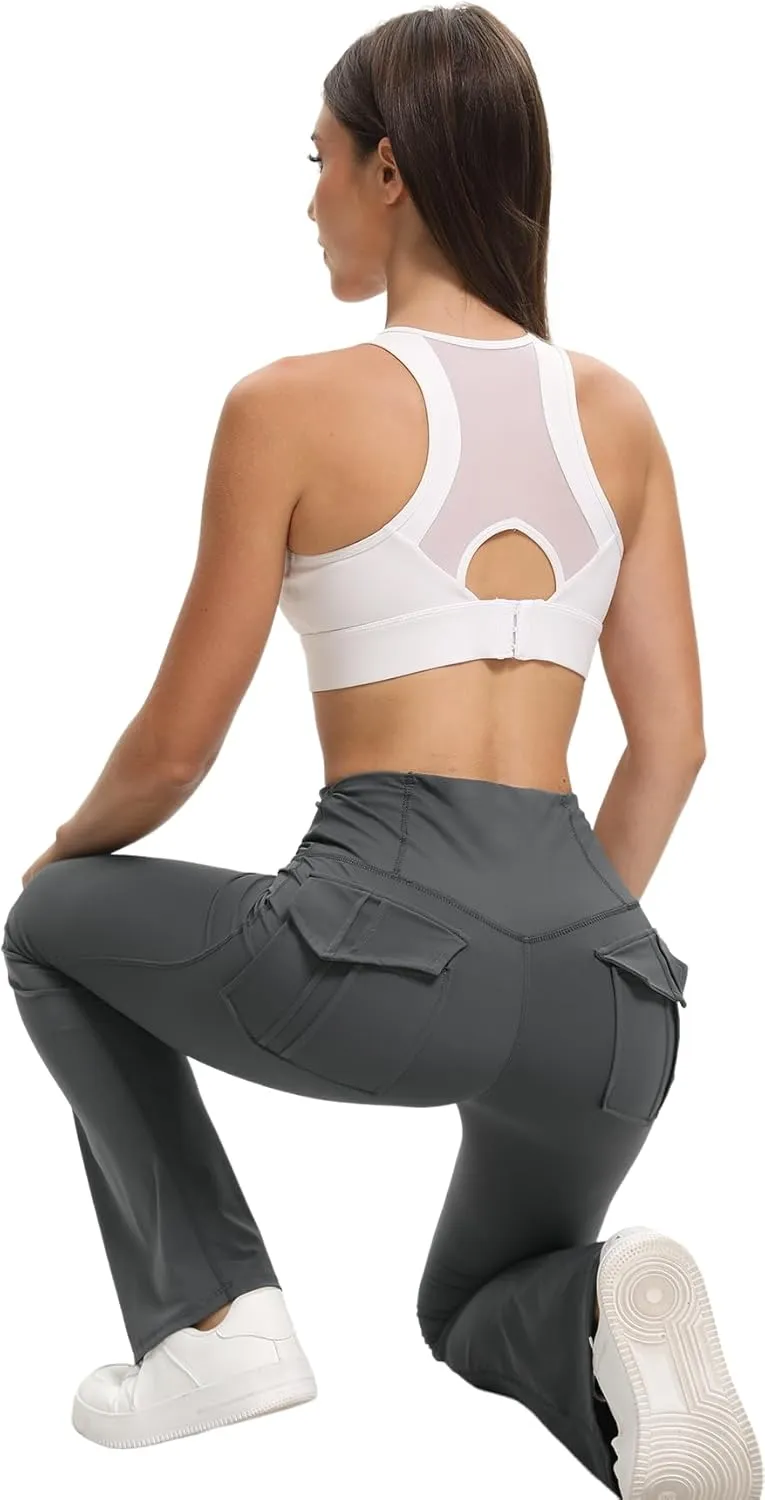 Women's Flare Leggings with Pockets High Waisted Butt Lifting No Front Seam Tummy Control Bootcut Yoga Pants for Women