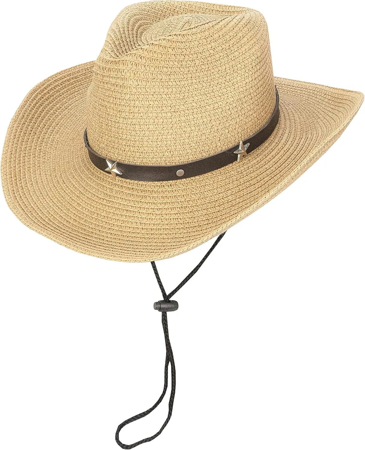 Womens Men Western Straw Cowboy Hat with Wind Lanyard Summer Hat Sun Hat Cowboy Style UPF 50 Beach Hat