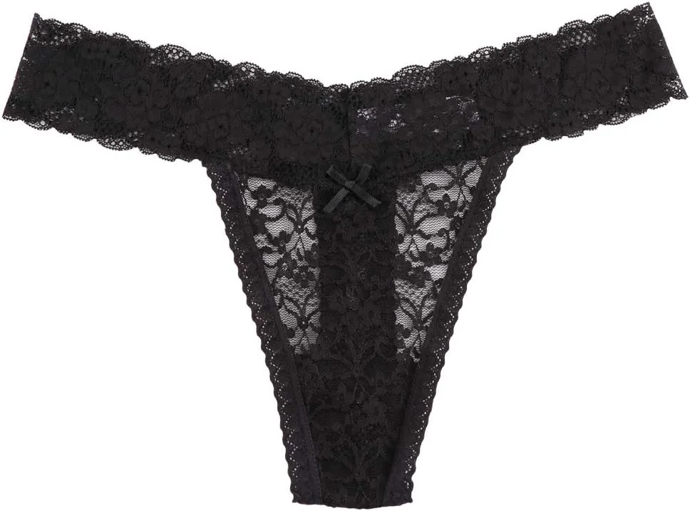 Women's Sexy Lace Thongs V Cheeky Underwear See Through Panties Pack of 5