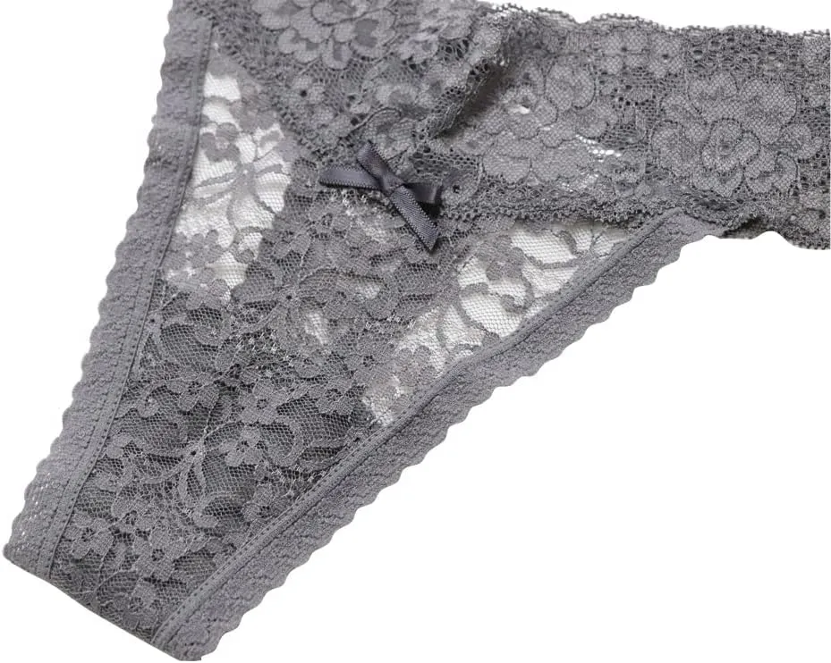 Women's Sexy Lace Thongs V Cheeky Underwear See Through Panties Pack of 5