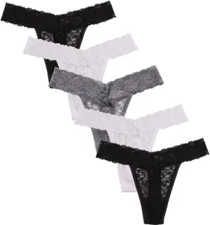 Women's Sexy Lace Thongs V Cheeky Underwear See Through Panties Pack of 5