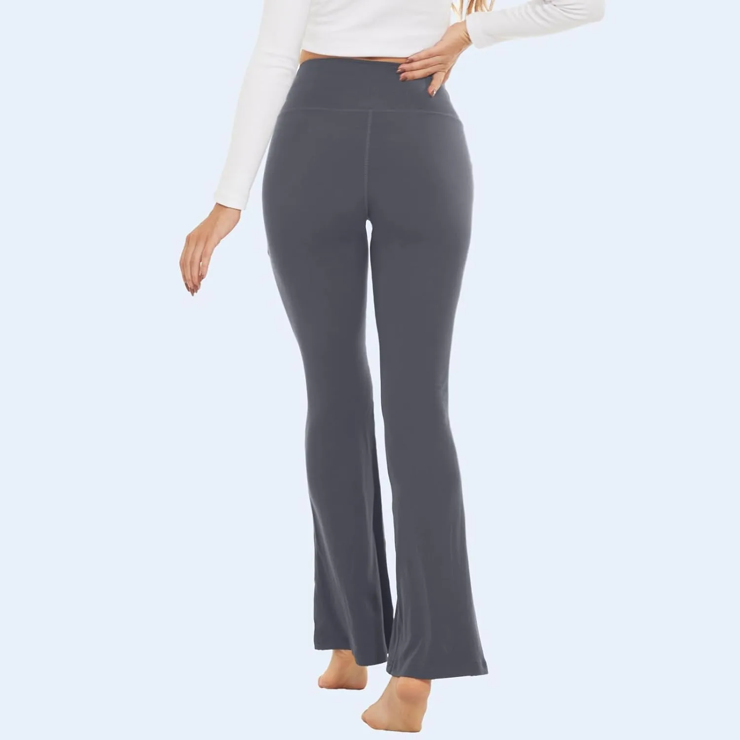 YOLIX Flare Leggings for Women with Pockets - Crossover High Waisted Black Flared Leggings for Yoga Gym Workout