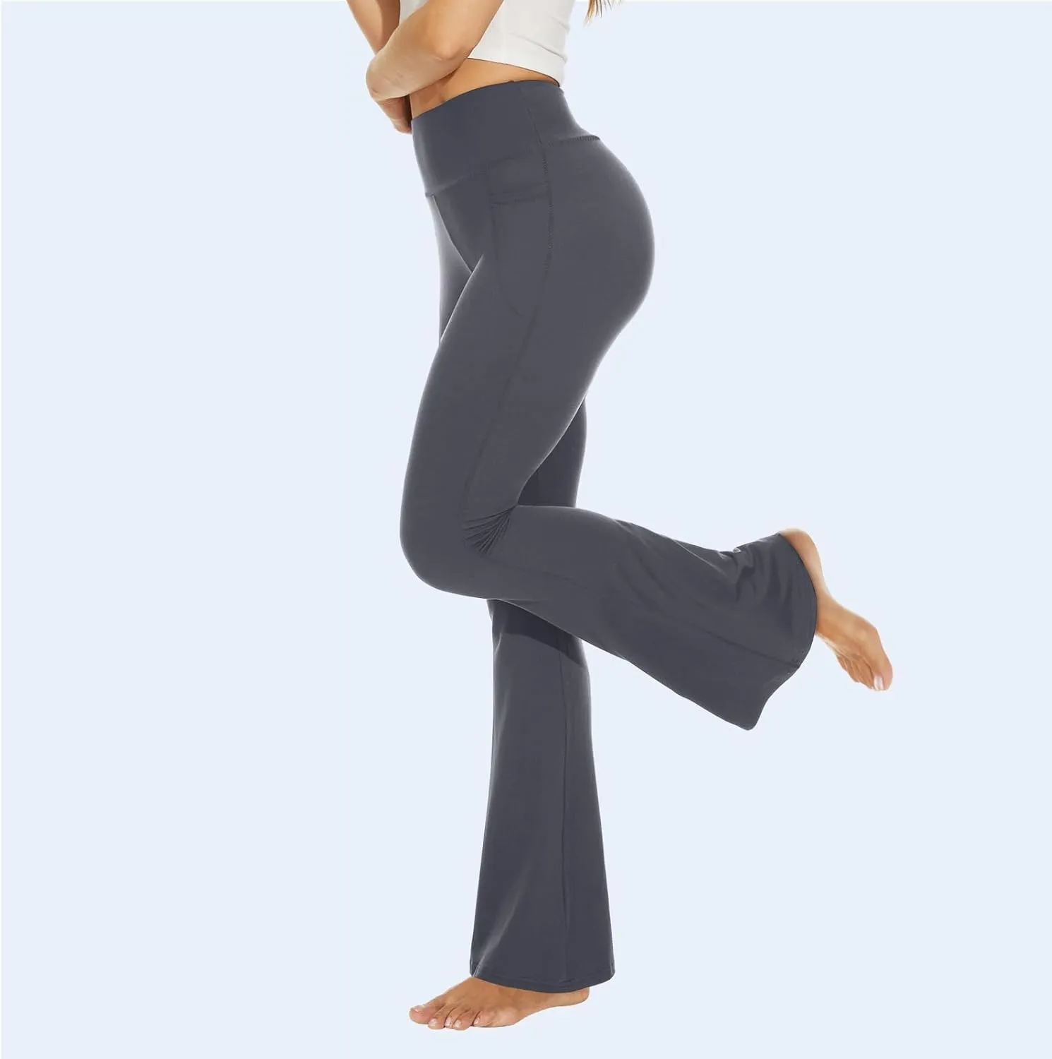 YOLIX Flare Leggings for Women with Pockets - Crossover High Waisted Black Flared Leggings for Yoga Gym Workout