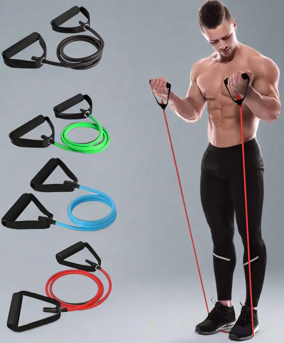 Your Ultimate Fitness Partner: 5 - Level Pull Resistance Bands with Handles!